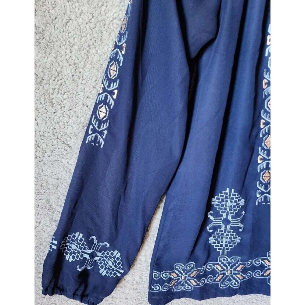 Roper Women's Long Sleeve Semi-Sheer Blouse Top Embroidered Western Blue Size XS